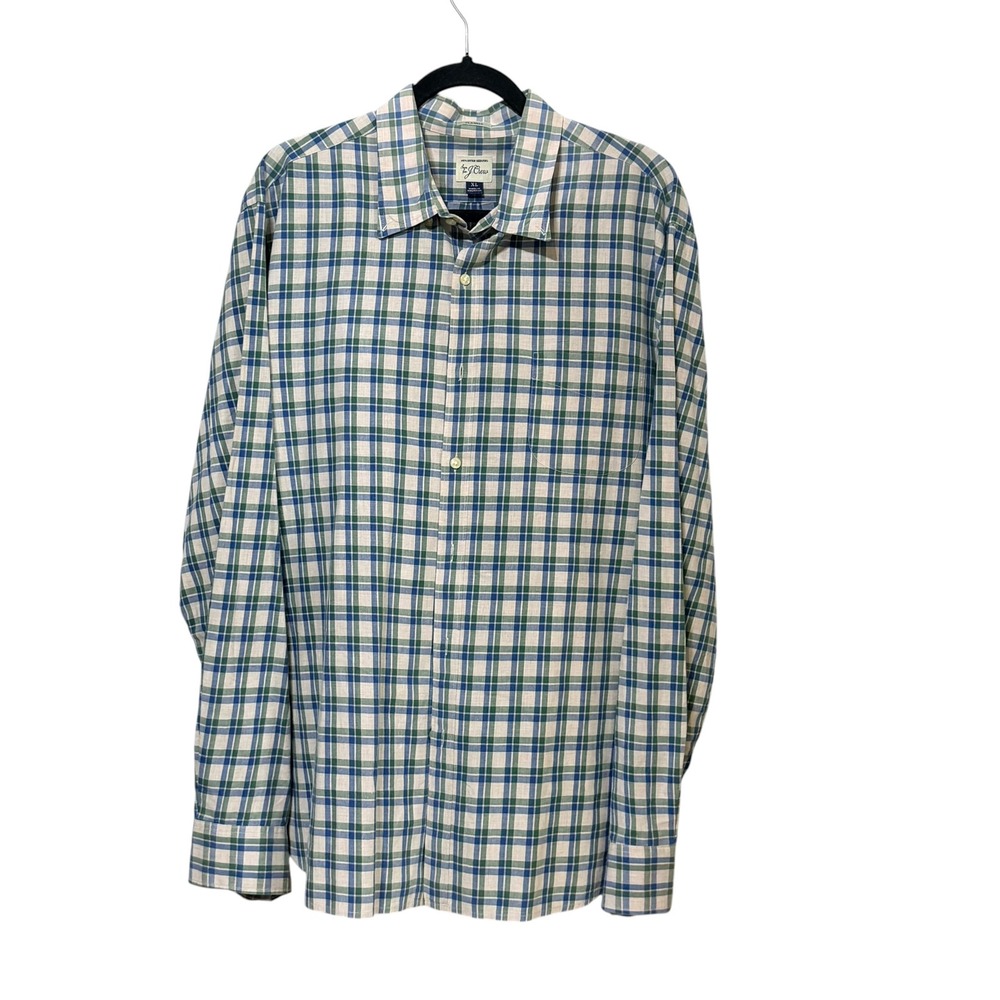 J. Crew Mens XL Classic Fit Plaid Button Down Shirt Blue Green White Cotton